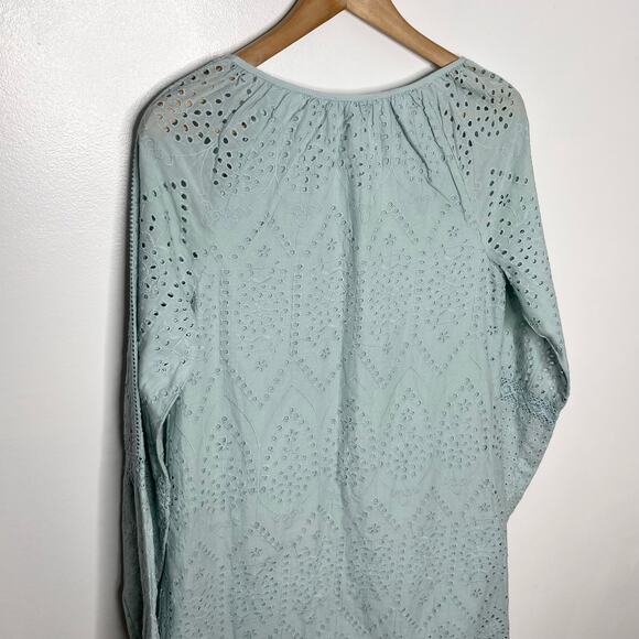 Sundance Womens Coastland Dress XS Aqua Eyelet Boho Cotton Peasant Tasseled - Picture 7 of 9